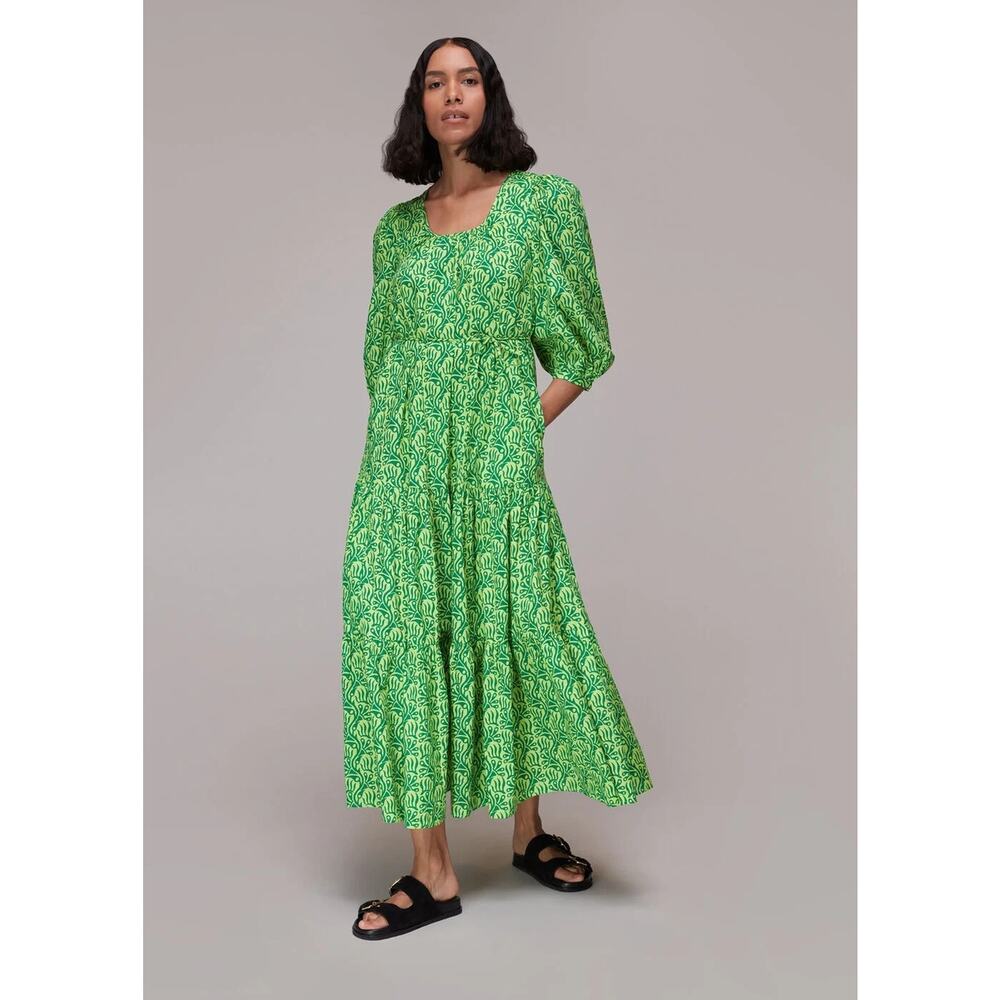 Whistles Womens Green Multicolor Climbing Vine Trapeze Dress Medium